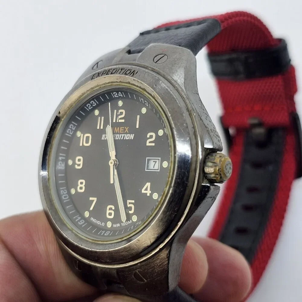 TIMEX Expedition 40MM Men's Watch Red Canvas Bands New Battery READ‎ DESCRIPTION